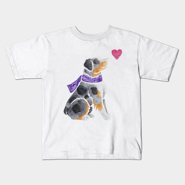 Watercolour Australian Shepherd Kids T-Shirt by animalartbyjess